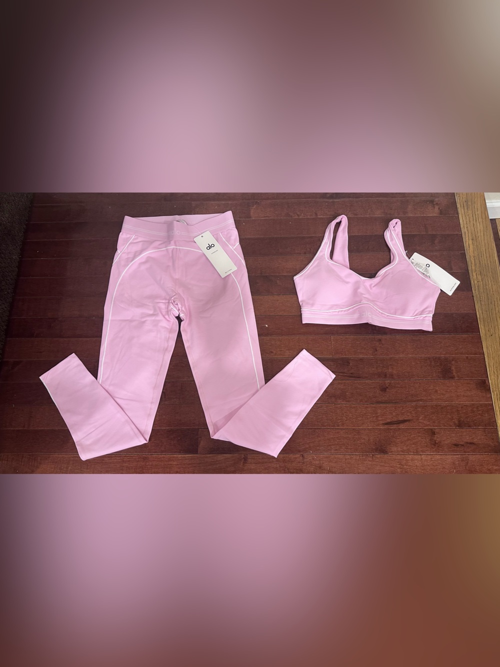 Alo Pink Active Leggings & Sports Bra Set